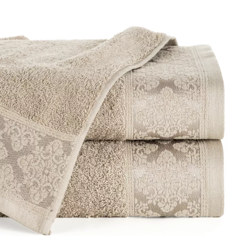 Ręcznik do rąk 30x50 cm bawełniany kolor beżowy z żakardowym wzorem ornamentów 500 g/m2 SARA