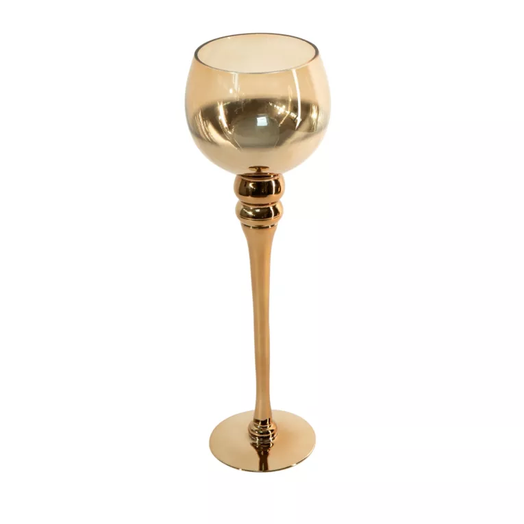 Świecznik bankietowy szklany CLOE na wysmukłej nóżce złoty