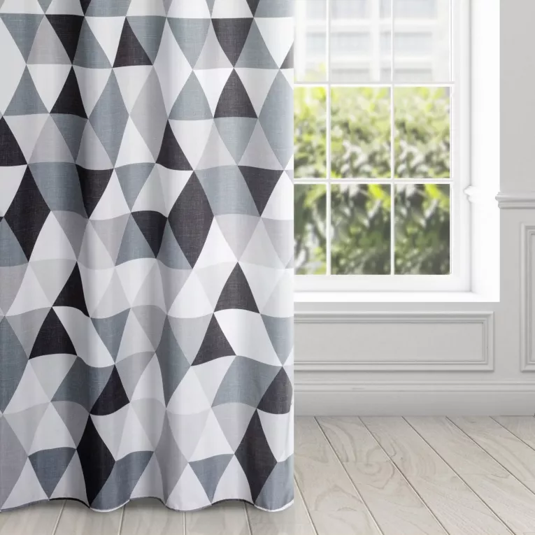 Zasłona biało, stalowa z geometrycznym wzorem 140x250 cm przelotka ADINA
