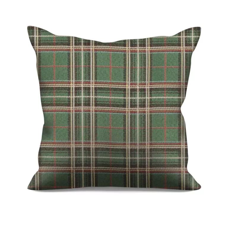 Poszewka szyta zielona z tkaniny gobelinowej o wzorze w kratę