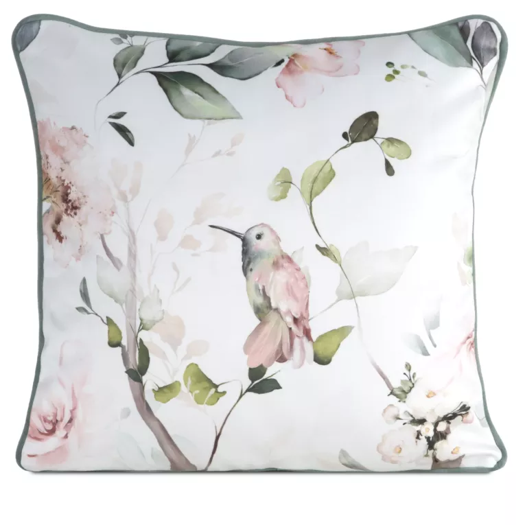 Poszewka na poduszkę dwustronna 45x45 cm welwetowa, biało zielona z motywem roślinnym z wypustką na brzegach INEZ Eurofirany Premium