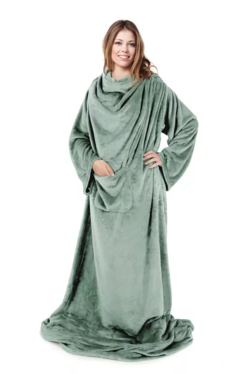 Koc z miękkiego polaru z rękawami 150x180 cm miętowy TV TONY Design 91