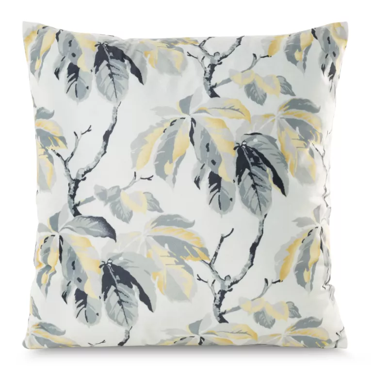 Poszewka na poduszkę 40x40 cm welwetowa kolor biały, jasnoszary zdobiona nadrukiem liści kasztanowca Melisa