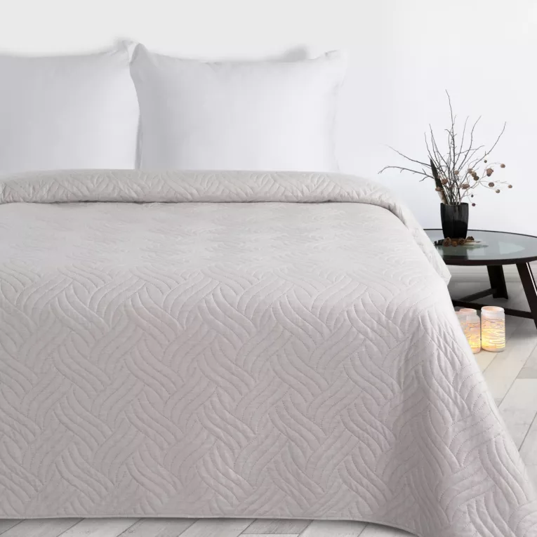 Narzuta imitująca len beżowa 220x240 cm pikowana metodą hot press w geometryczny wzór  LEN Design 91