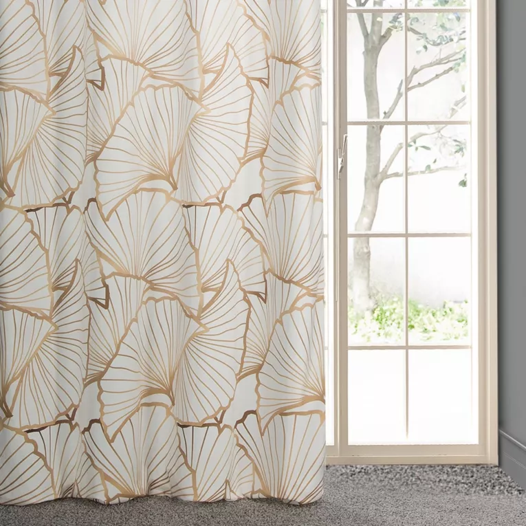 Zasłona biało, beżowa ze wzorem liści z matowego welwetu 140x250 cm przelotka LUNA 3 Limited Collection