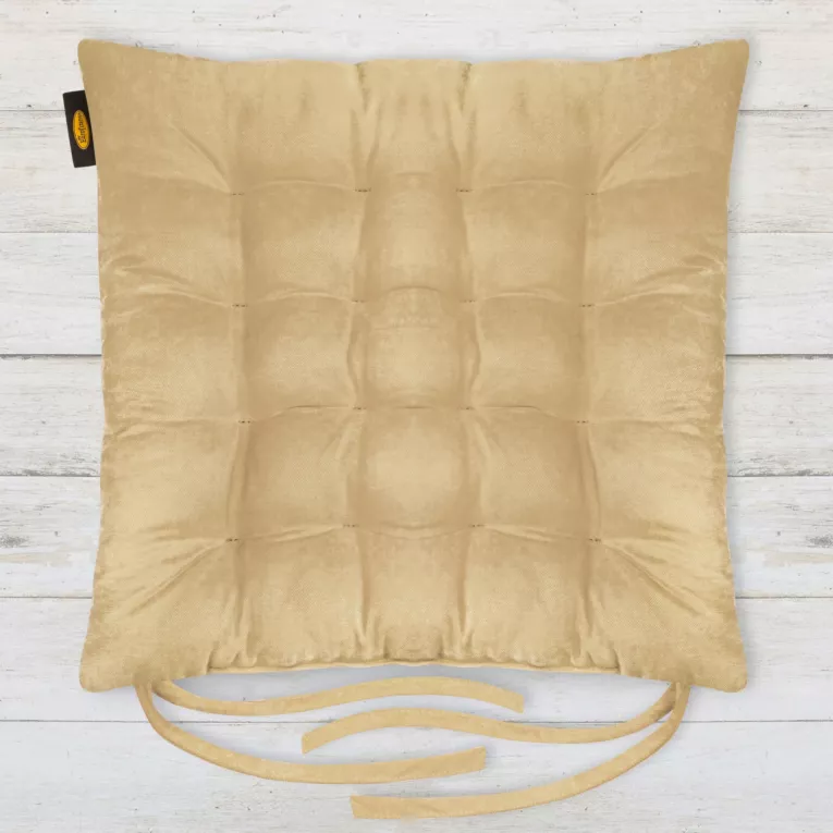 Poduszka na krzesło 40 x 40 x 6 cm  welurowa beżowa z szesnastoma pikowaniami ADORE