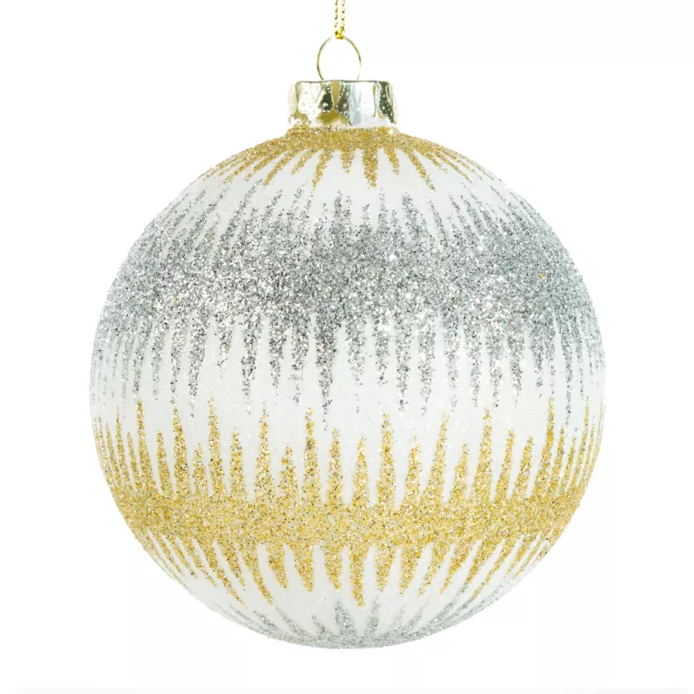 Szklana bombka ręcznie zdobiona lśniącym wzorem