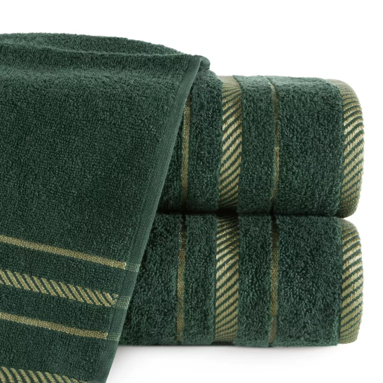 Ręcznik kąpielowy 50x90 cm bawełniany kolor ciemnozielony z bordiurą podkreśloną żakardowymi paseczkami 480 g/m2 KORAL