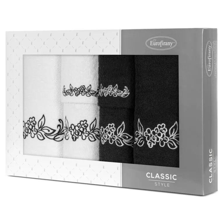Zestaw upominkowy CLAVIA 6 szt ręczników z haftem z motywem kwiatowym w kartonowym opakowaniu na prezent
