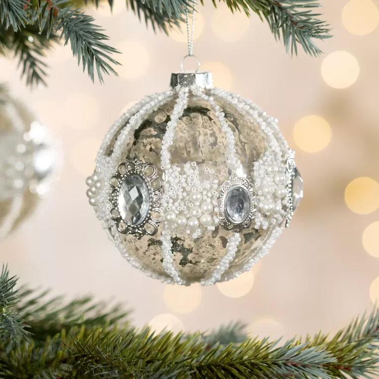 Szklana bombka ręcznie zdobiona z kryształkami