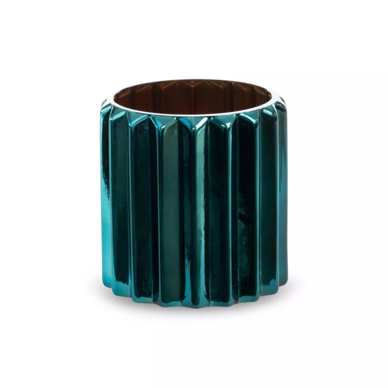 Świecznik IRMA ze szkła artystycznego  w stylu industrialnym turkusowo-miedziany