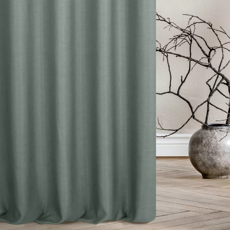 Zasłona szyta na taśmie 5 cm miętowa z tkaniny w stylu eko o naturalnym splocie