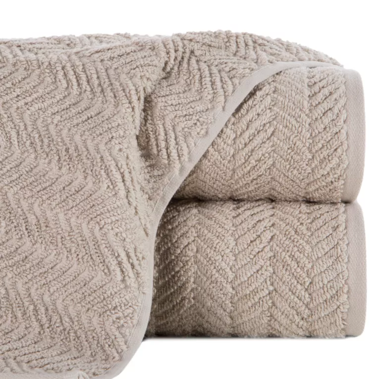 Ręcznik kąpielowy 50x90 cm bawełniany kolor beżowy zdobiony wzorem jodełki 550 g/m2 ETNO