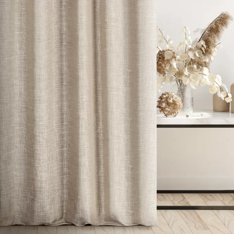 Zasłona szyta na taśmie 5 cm ANDY beżowo kremowa z wzorem imitującym gruby splot
