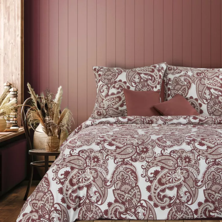 Pościel 160x200 cm bawełniana kolor bordowy, biały z ornamentowym wzorem AVINION 4 Terra Collection