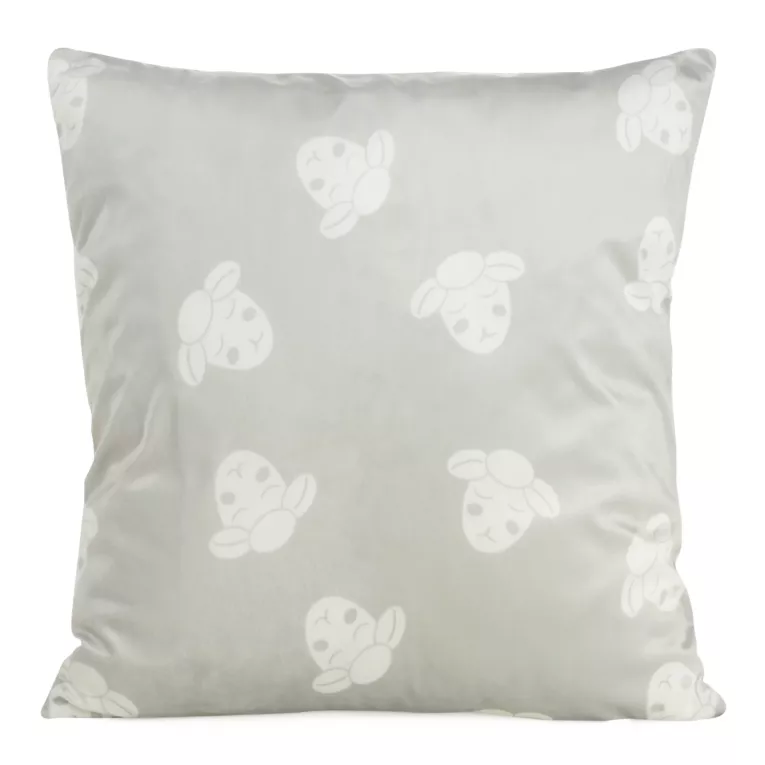 Poszewka na poduszkę 45x45 cm welwetowa, popielato biała z motywem baranków KIDS DESIGN 91