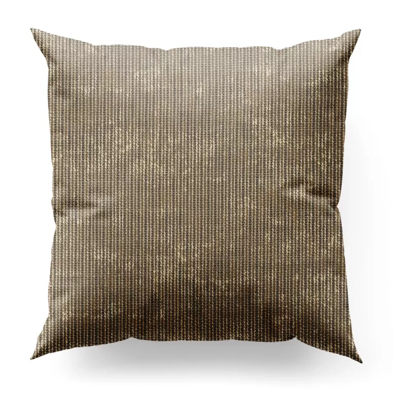 Poszewka szyta beżowo złota z siatki w stylu eko o luźnym splocie i delikatnie połyskującym nadruku