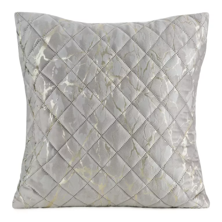 Poszewka na poduszkę 45x45 cm welwetowa beżowa, pikowana metodą hot press zdobiona błyszczącym nadrukiem marmuru BLINK 44