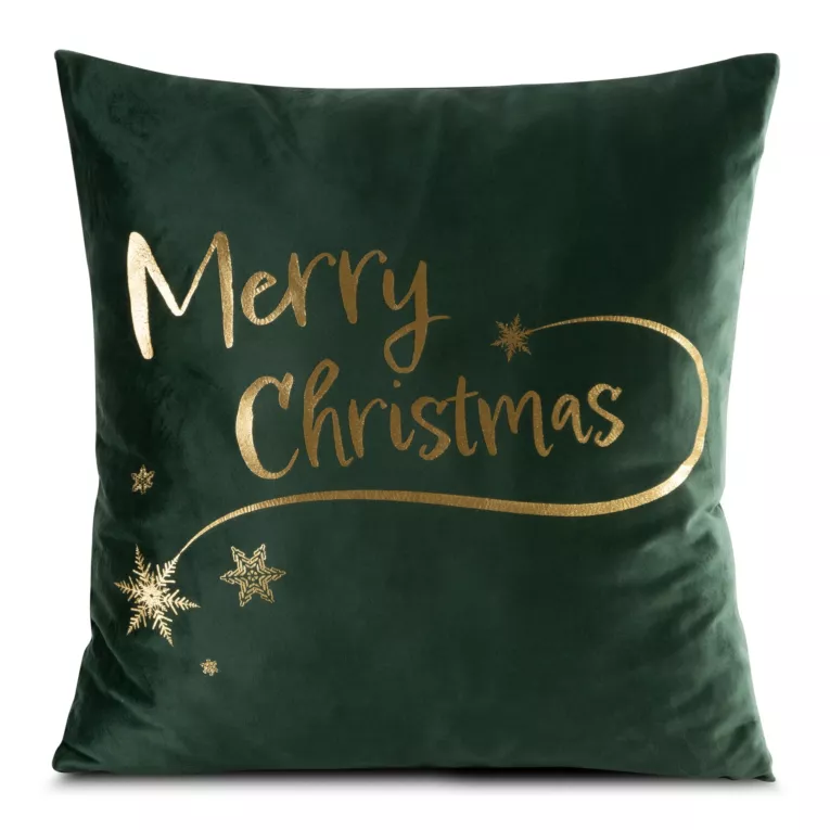 Poszewka na poduszkę 45x45 cm welwetowa kolor zielony zdobiona złotym nadrukiem JOY