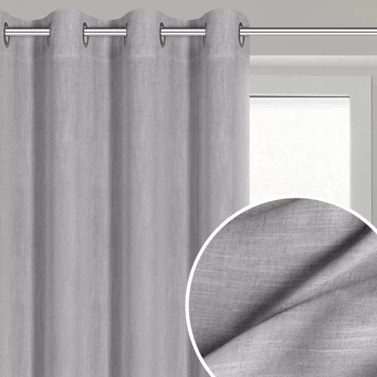 Zasłona srebrna z dodatkiem lnu w stylu eko 140x250 cm przelotka - LATIKA