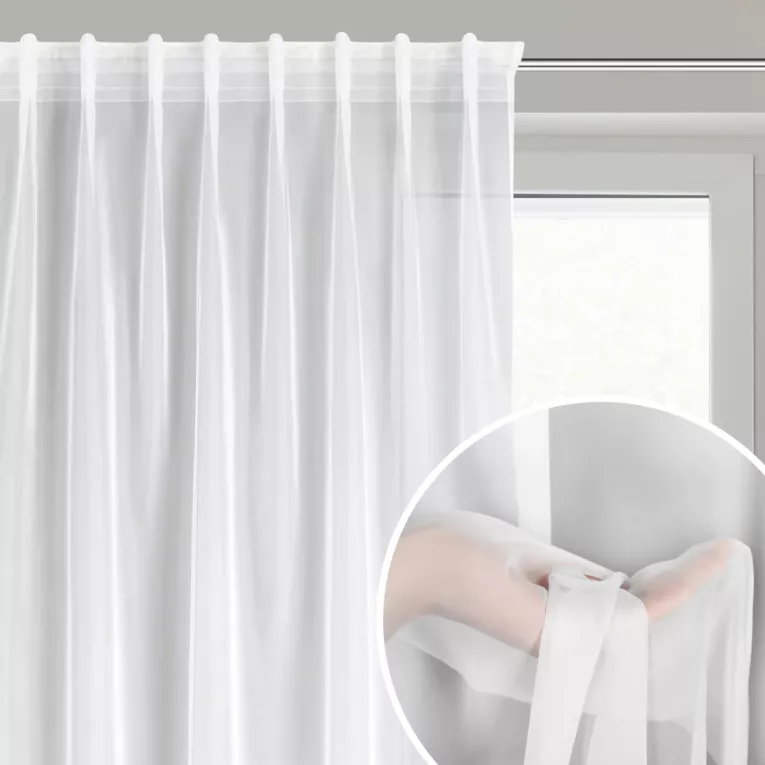 Firana gotowa SIMONE z gładkiego woalu uszyta na taśmie flex