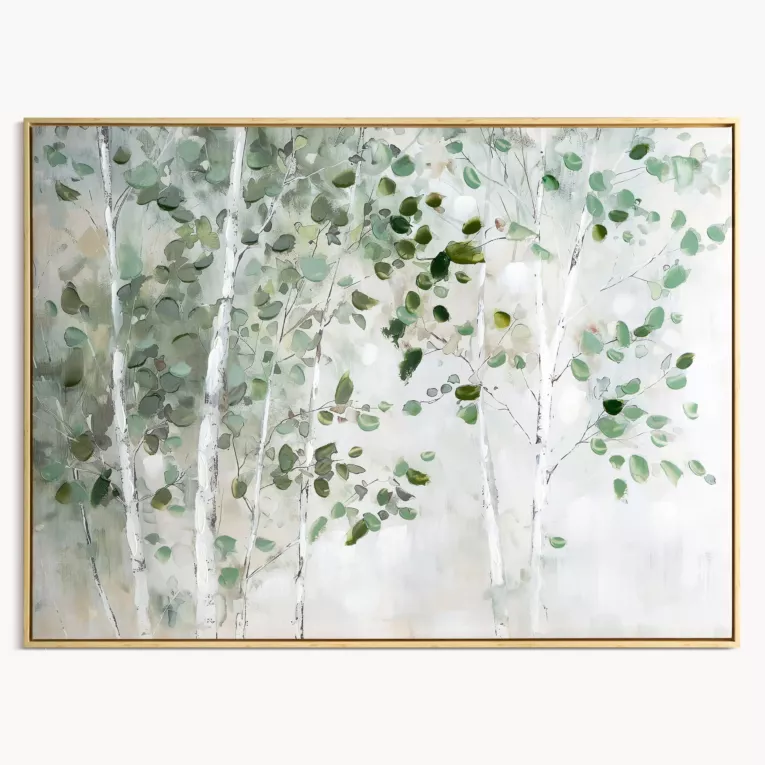 Obraz zielono, biały ręcznie malowane drzewo na płótnie 70x100 cm