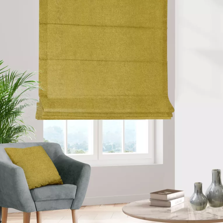 Roleta rzymska musztardowa z miękkiej w dotyku tkaniny szenilowej