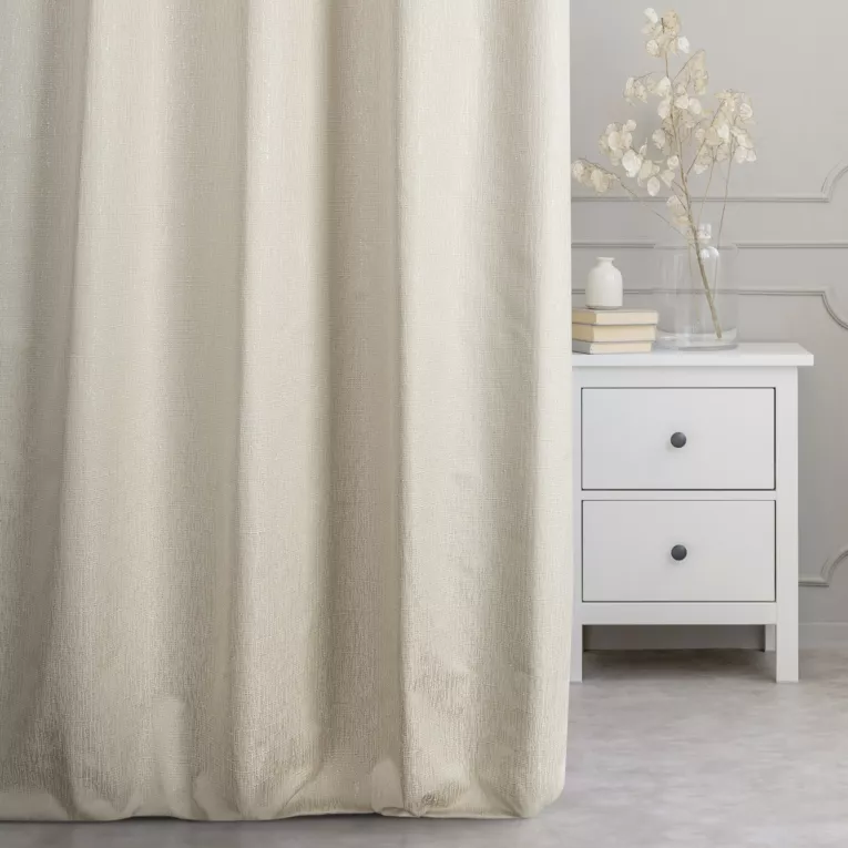 Zasłona szyta na taśmie 5 cm WELDON beżowo srebrna z tkaniny o pięknym naturalnym splocie z lekkim połyskiem