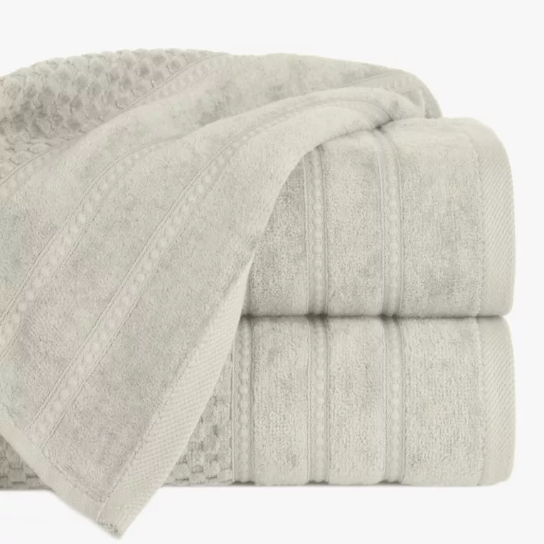 Ręcznik do rąk 30x50 cm bawełniany kolor beżowy z ozdobną bordiurą w paseczki 500 g/m2 ADORE