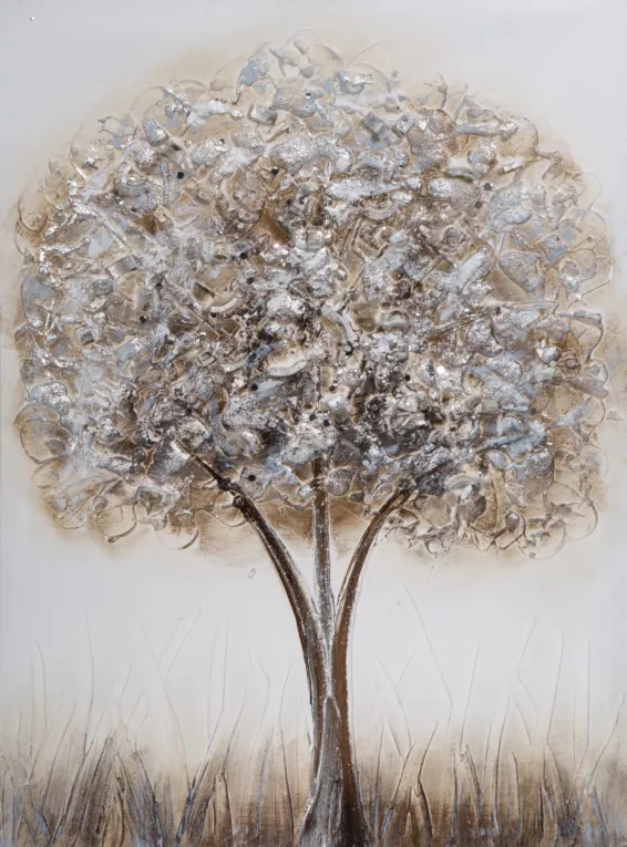 Obraz TREE 1 ręcznie malowany z kryształkami oraz srebrzystymi akcentami