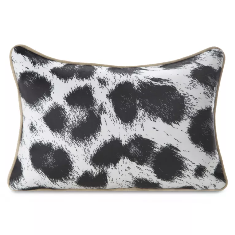 Poszewka na poduszkę 45 x 30 cm welwetowa biało, czarna z designerskim nadrukiem i wypustką na brzegach EWA MINGE