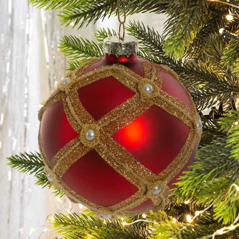 Szklana bombka z geometrycznym wzorem art deco zdobiona ręcznie