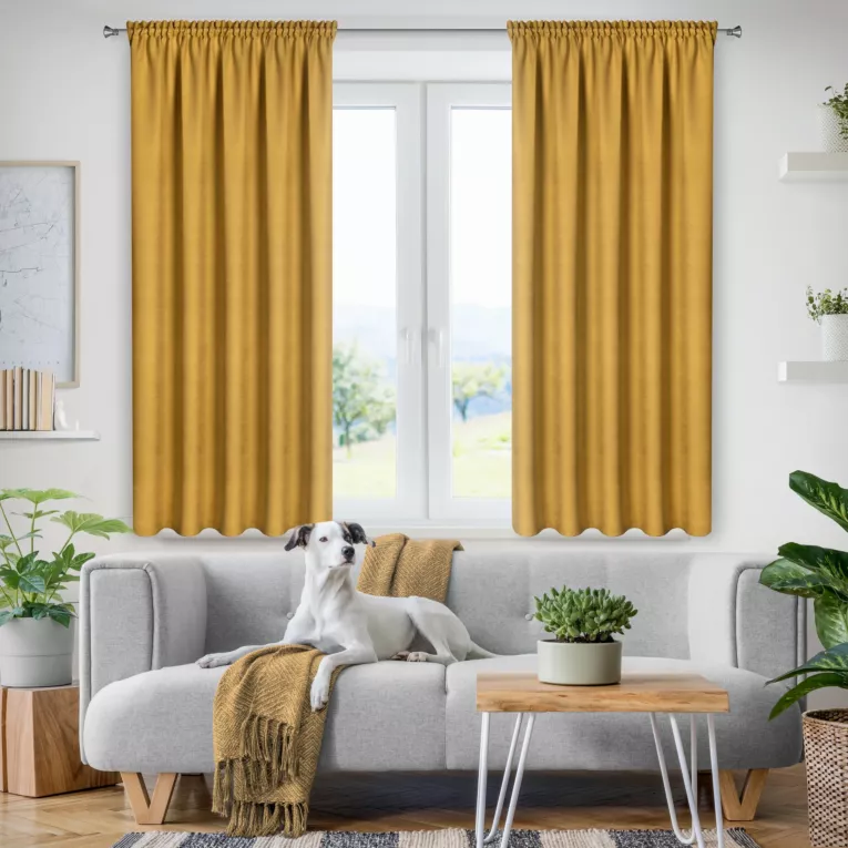 Zasłona musztardowa z tkaniny welurowej 120x160 cm tunel Dora