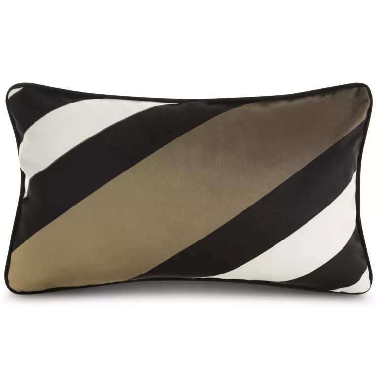 Poduszka 30 x 50 cm welwetowa beżowo, czarna z designerskim nadrukiem i wypustką na brzegach EVA 1 EVA MINGE