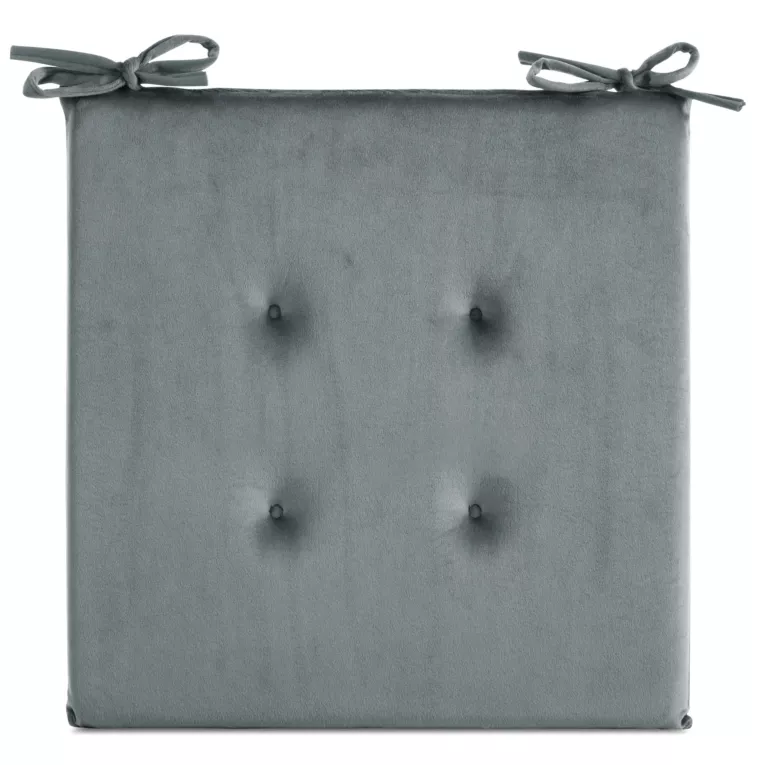 Poduszka na krzesło 40 x 40 x 3 cm  welwetowa srebrna z ozdobnym pikowaniem i praktycznymi troczkami GAJA