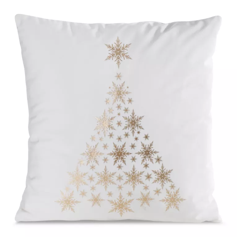 Poszewka na poduszkę 45x45 cm welwetowa, biała zdobiona szampańskim nadrukiem JOY