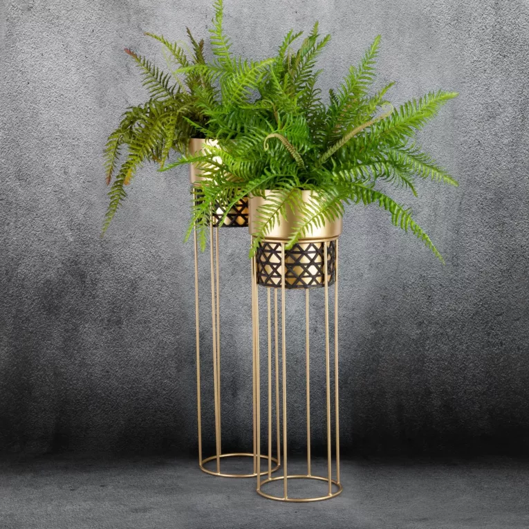 Komplet 2 szt metalowych osłonek na donicę na stojakach