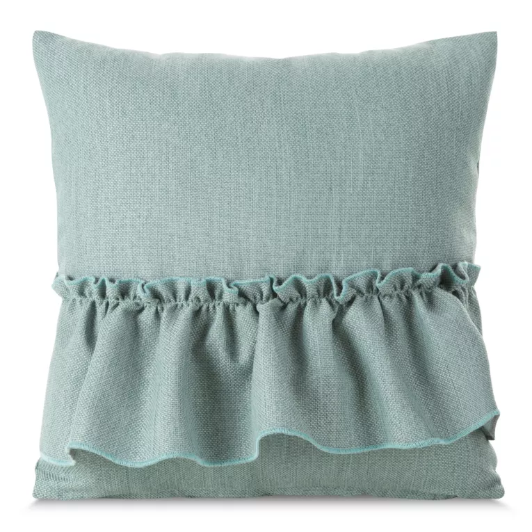 Poszewka na poduszkę 40x40 cm miętowa z falbaną z tkaniny o płóciennym splocie LENA