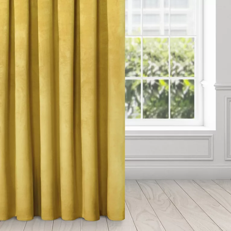 Zasłona musztardowa z miękkiego welwetu 140x250 cm przelotka - SUZANA