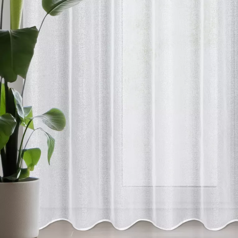 Firana biało, srebrna z gładkiej etaminy z efektem połysku 350x250 cm przelotka LENA