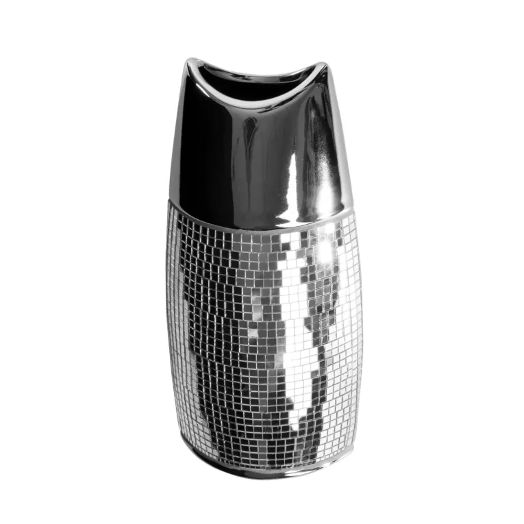 Wazon ceramiczny dekorowany lusterkami w stylu glamour srebrny