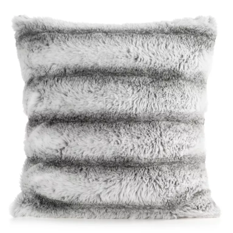 Poszewka na poduszkę 45x45 cm biała, stalowa z futrzanej przyjemnej tkaniny LUCY
