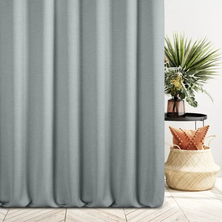 Zasłona szyta na flexach srebrna z tkaniny o naturalnym splocie z efektem melanżu