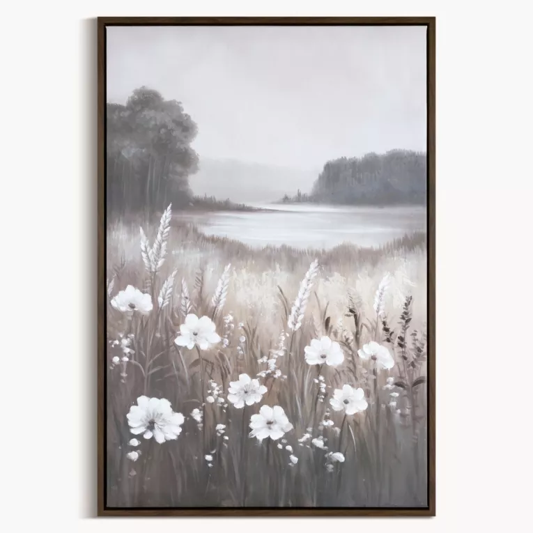 Obraz beżowo, biały nadruk na płótnie pejzaż 60x90 cm