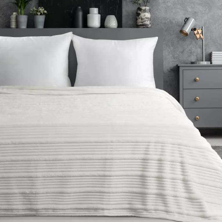 Koc 200x220 cm biały, typu flano z wzorem 3D NINA