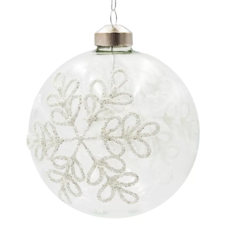 Szklana bombka choinkowa ręcznie zdobiona motywem śnieżynki