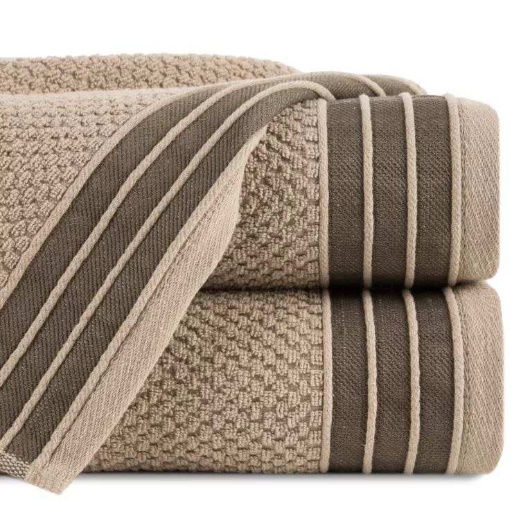 Ręcznik kąpielowy 70x140 cm bawełniany kolor beżowy w pasy 500 g/m2 MADLEN