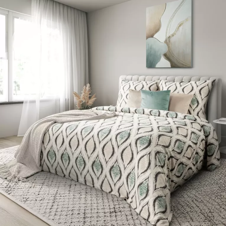 Pościel 220x200 cm bawełniana kolor kremowy, beżowy z wzorem geometrycznym SPRING 12