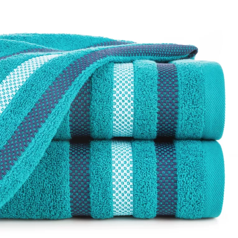 Ręcznik kąpielowy 50x90 cm bawełniany kolor jasnoturkusowy z bordiurą w pasy 500 g/m2 GRACJA