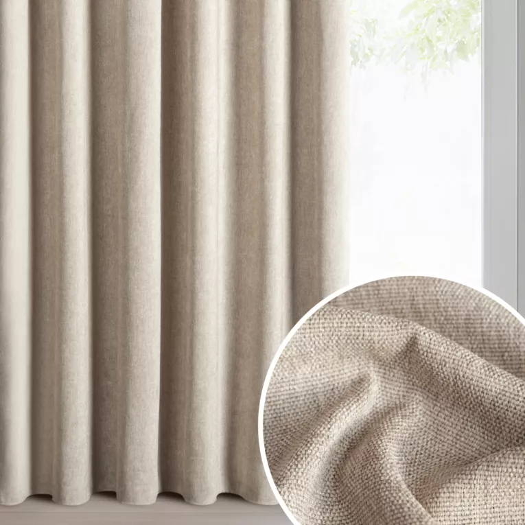 Zasłona beżowa z szenilowej tkaniny 140x270 cm  taśma - MEGI